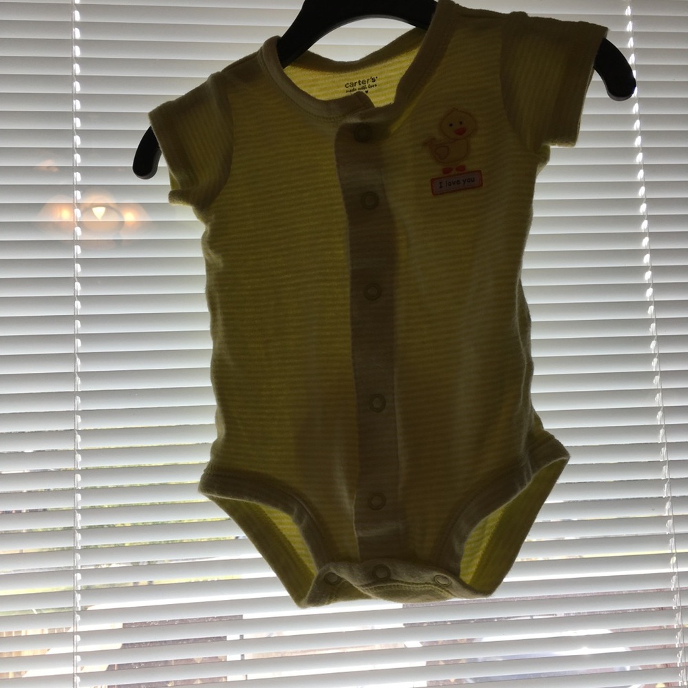 2 Carter’s baby onesies. Yellow ducky & white rose